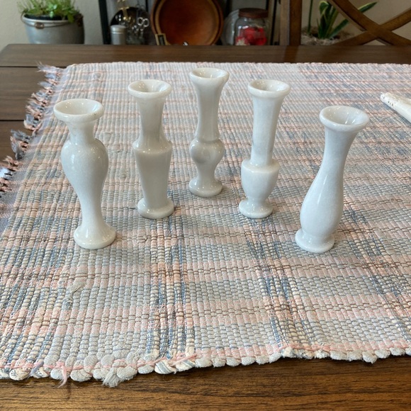 Vintage Set of 5 Marble Mini Bud Vases White - Picture 3 of 6
